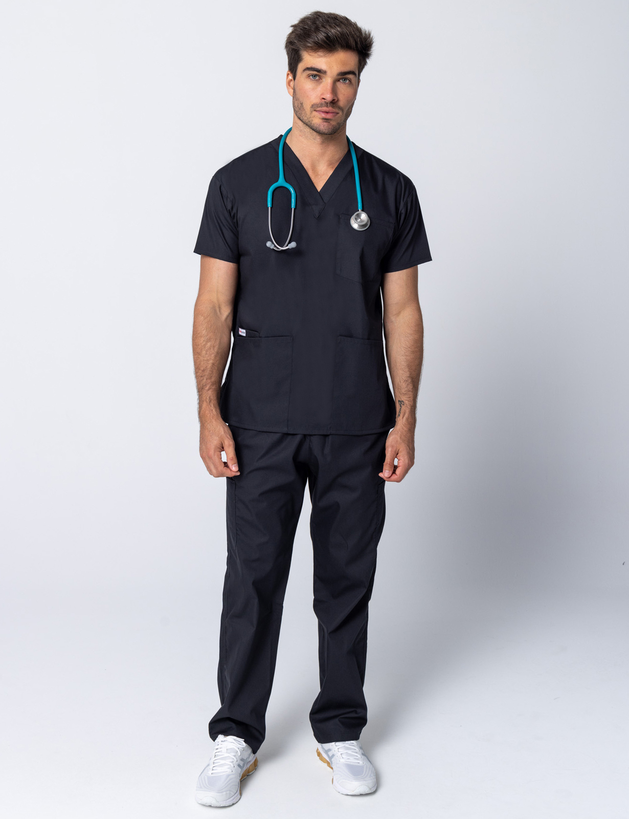 Men's 4 Pocket Scrub Top - Black - Small