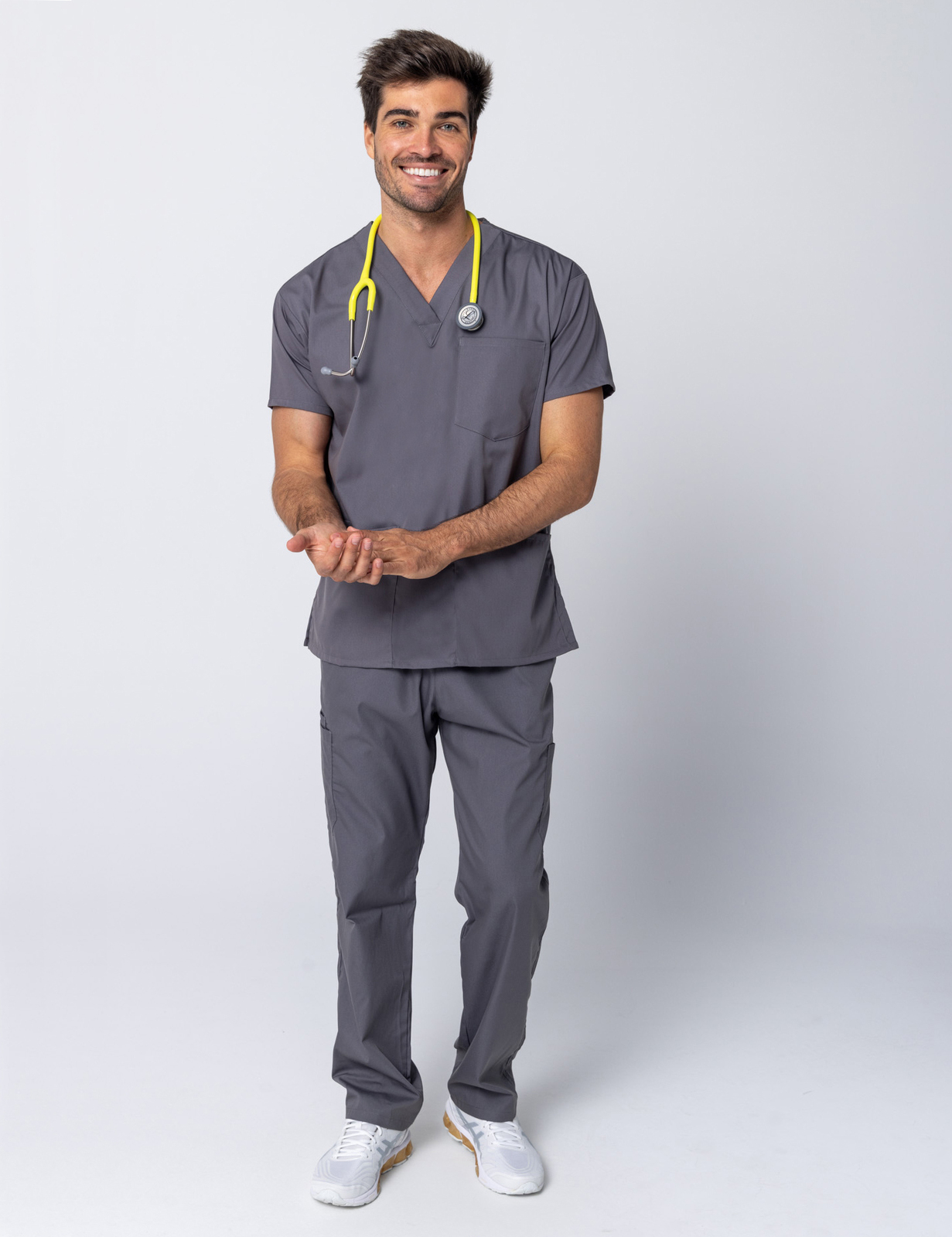 Men's 4 Pocket Scrub Top - Steel Grey - Small