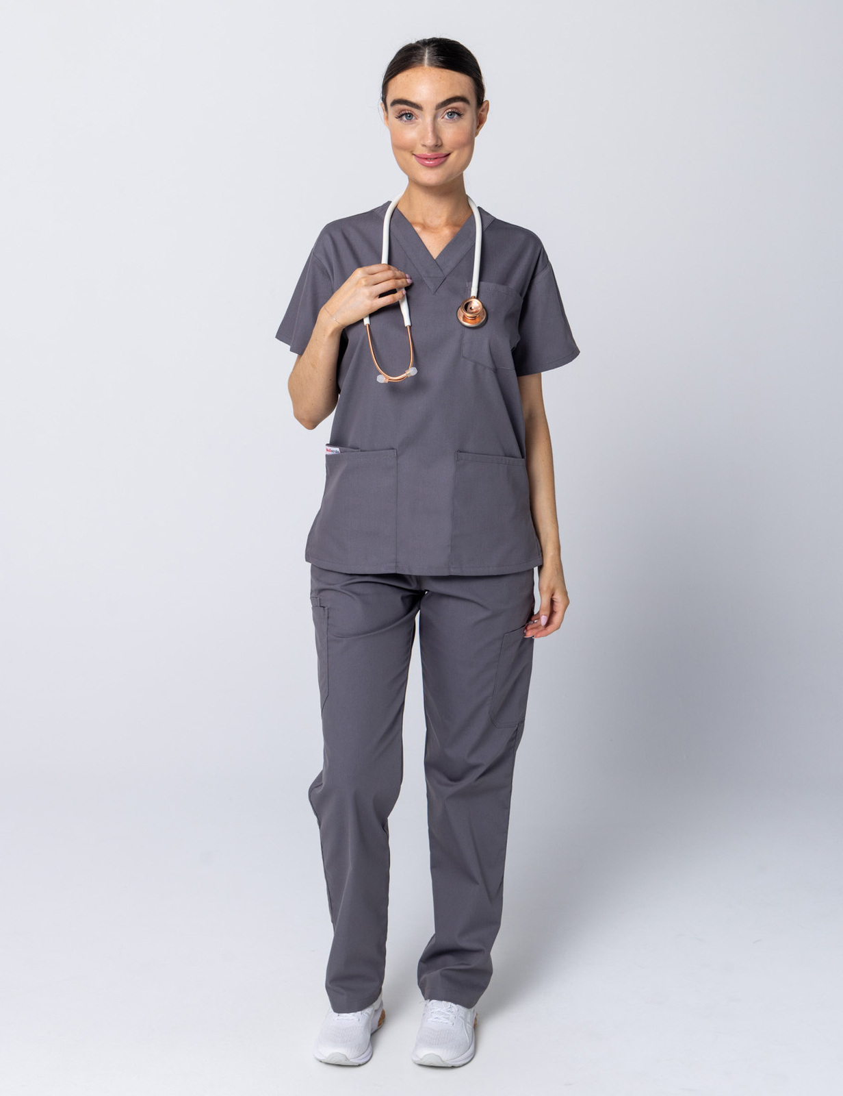 Women's 4 Pocket Scrub Top - Steel Grey - Medium