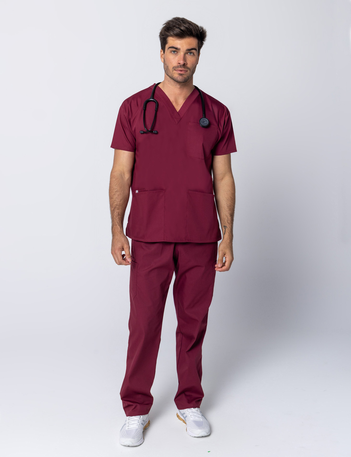 Men's 4 Pocket Scrub Top - Burgundy - Medium