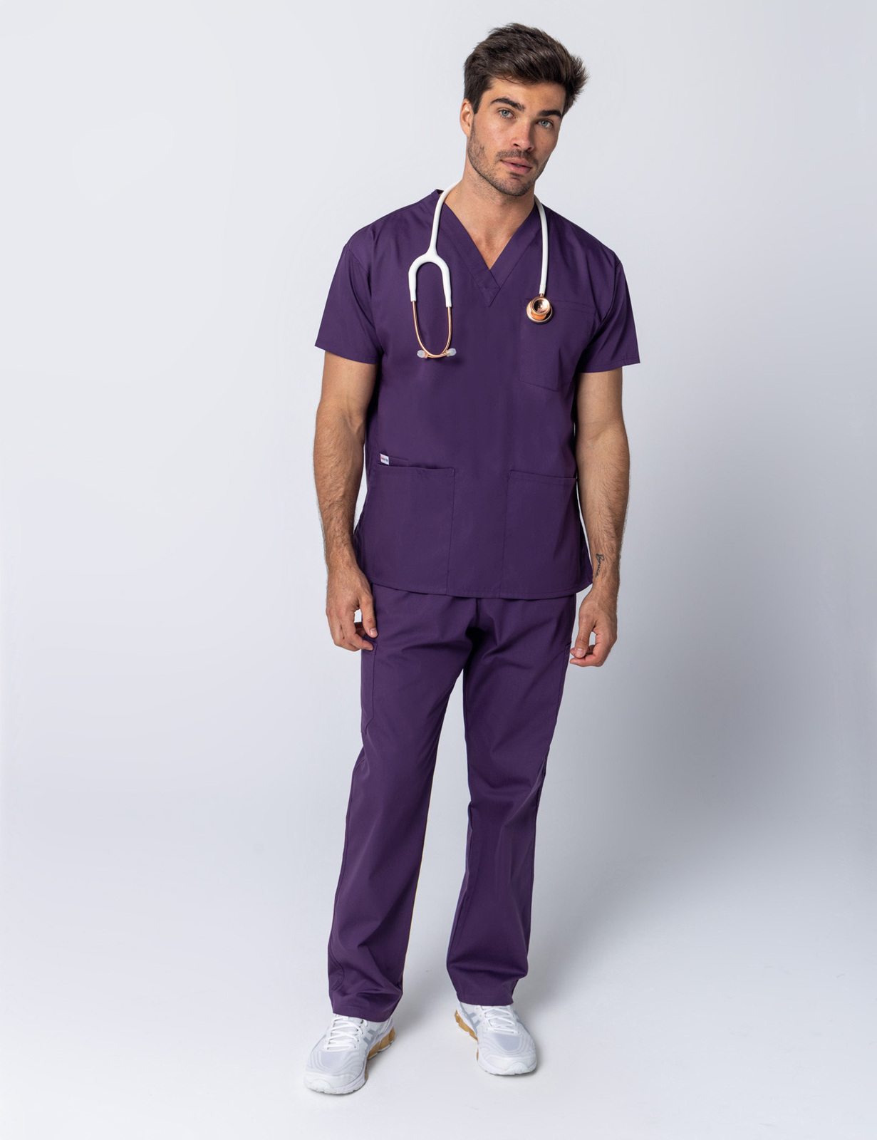 Men's 4 Pocket Scrub Top - Aubergine - Small