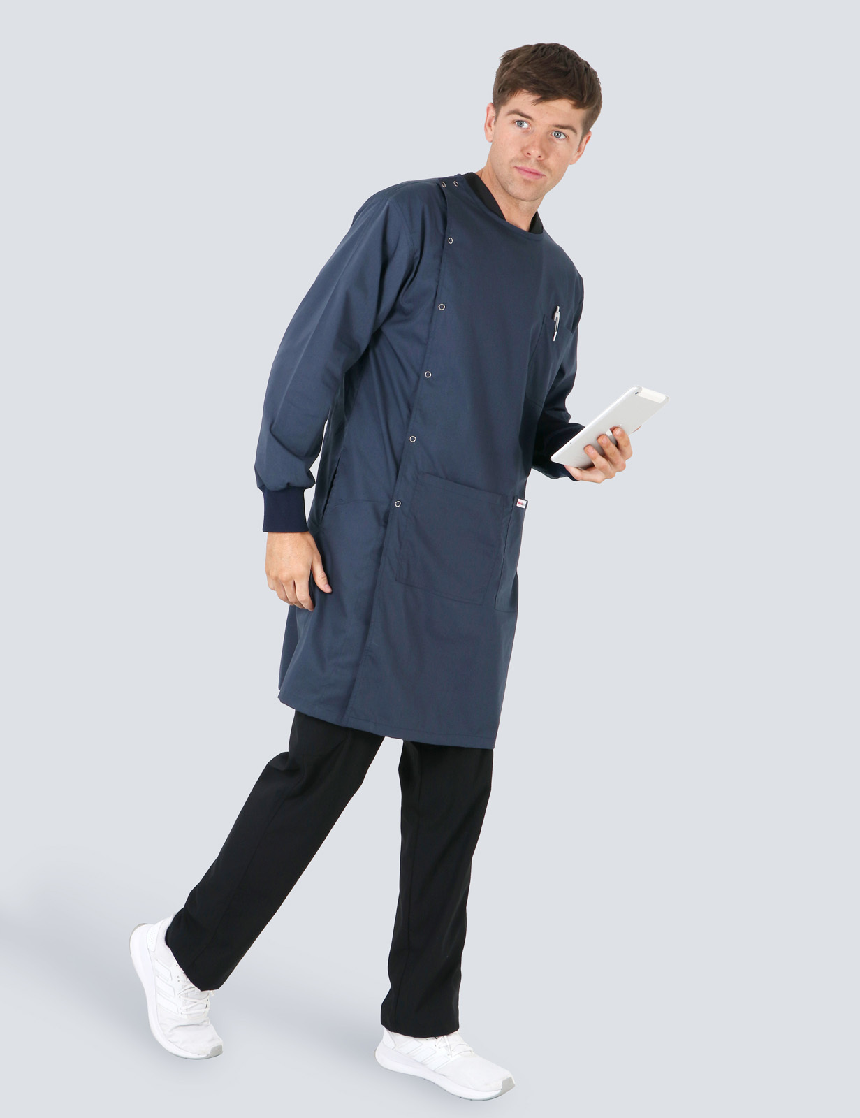 Side Opening Lab Coat - Navy