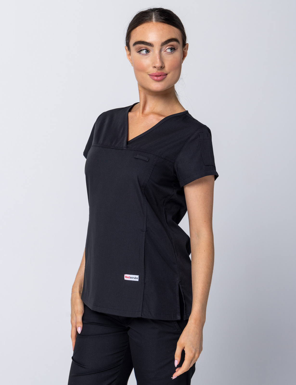 Women's Fit Solid Scrub Top - Black - Small