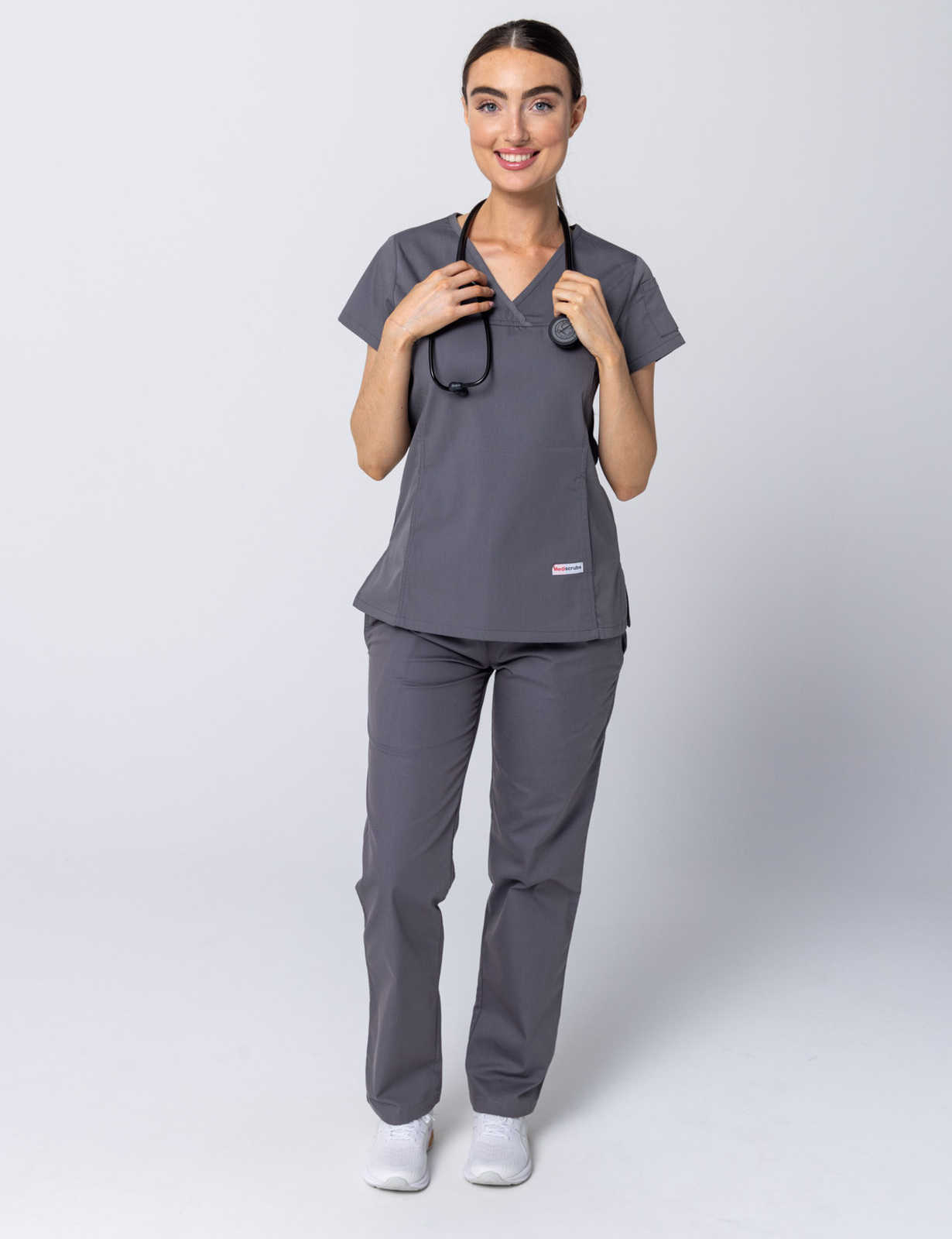 Women's Fit Solid Scrub Top - Steel Grey - 2X Large