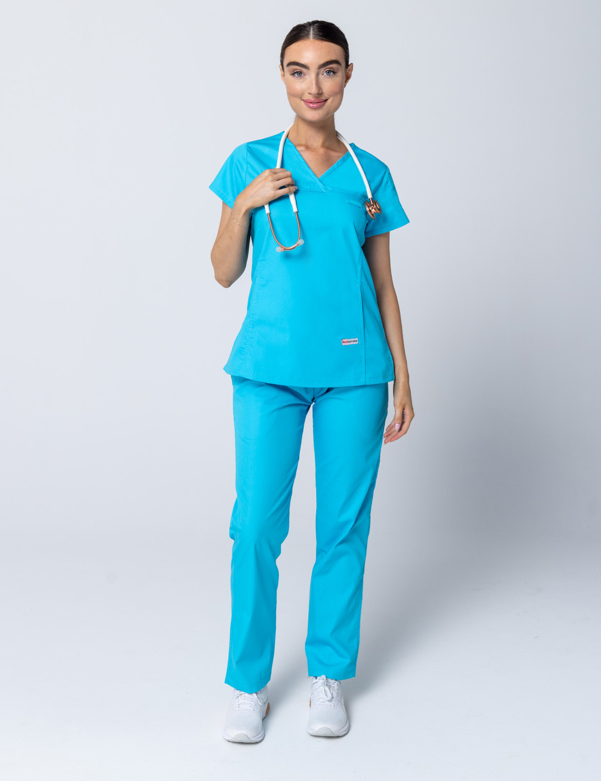 Women's Fit Solid Scrub Top - Aqua - XX Small