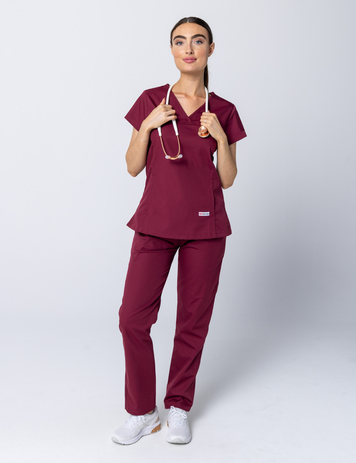 Women's Fit Solid Scrub Top - Burgundy - X Large