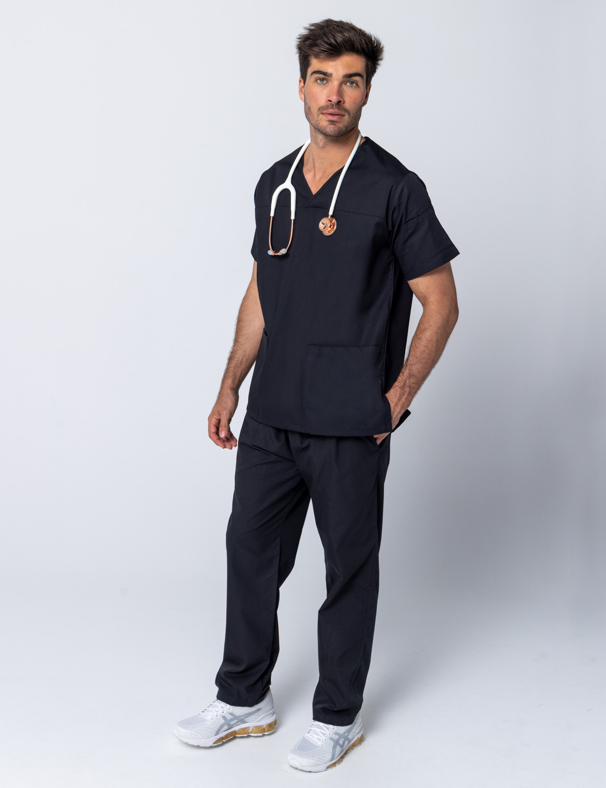 Men's Fit Solid Scrub Top - Black - Small