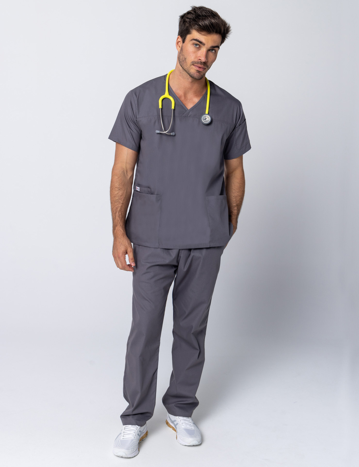 Men's Fit Solid Scrub Top - Steel Grey - Small