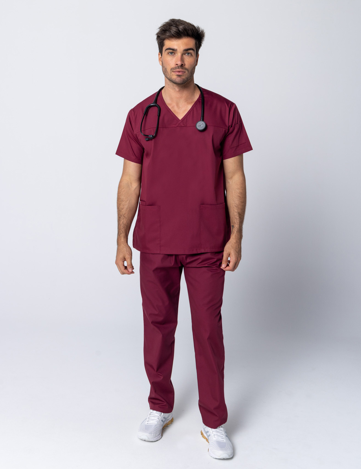 Men's Fit Solid Scrub Top - Burgundy - Small