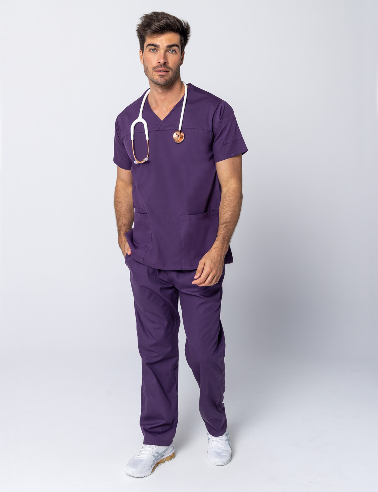 Men's Fit Solid Scrub Top - Aubergine - Small