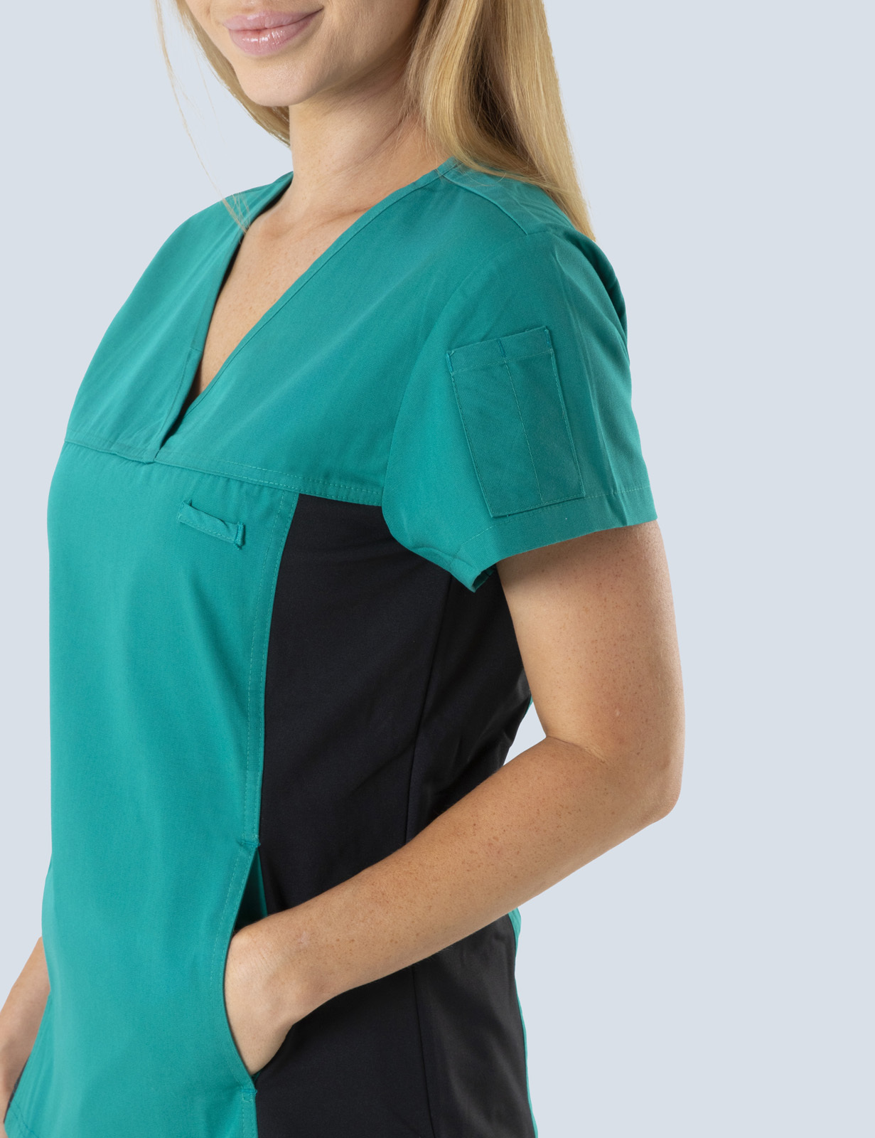 Women's Fit Scrub Top With Spandex Panel - Hunter - XX Small