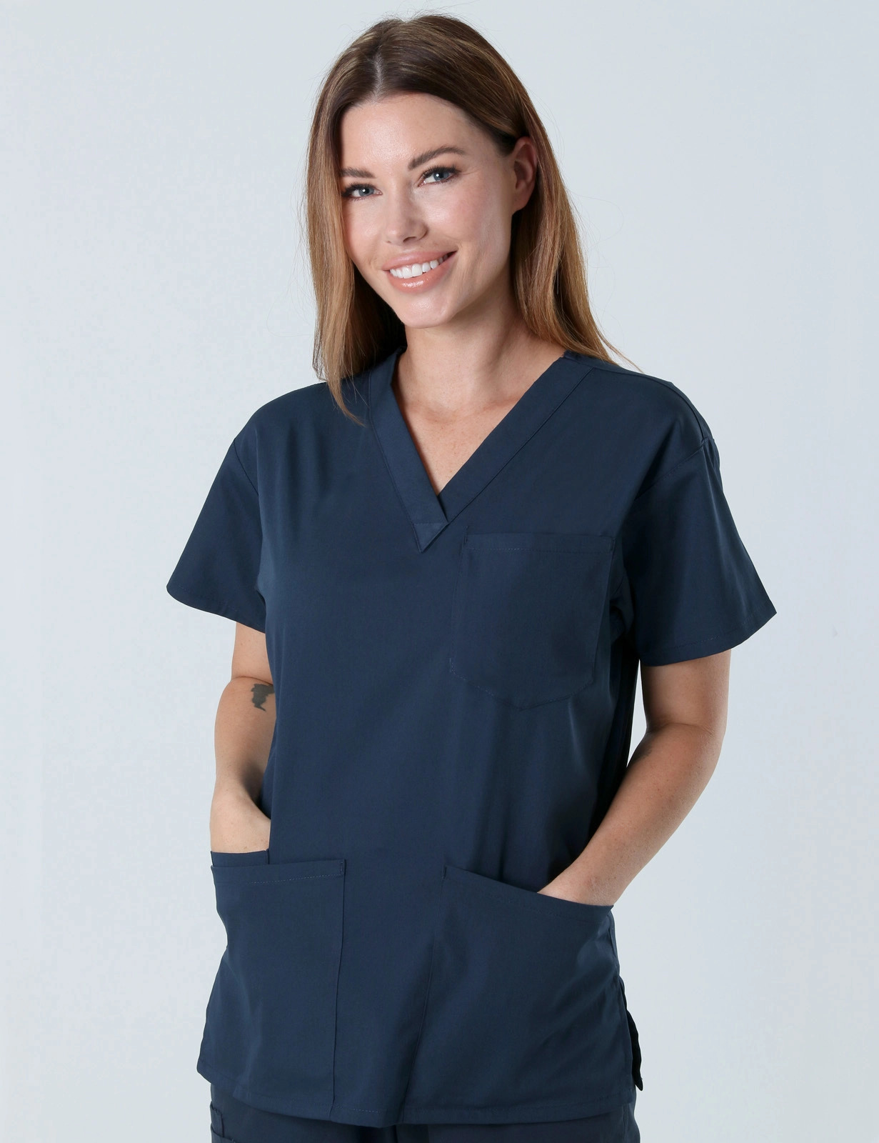 VVED - Women's 4 Pocket Scrub Top and Cargo Pants in Navy (Incl Logo)