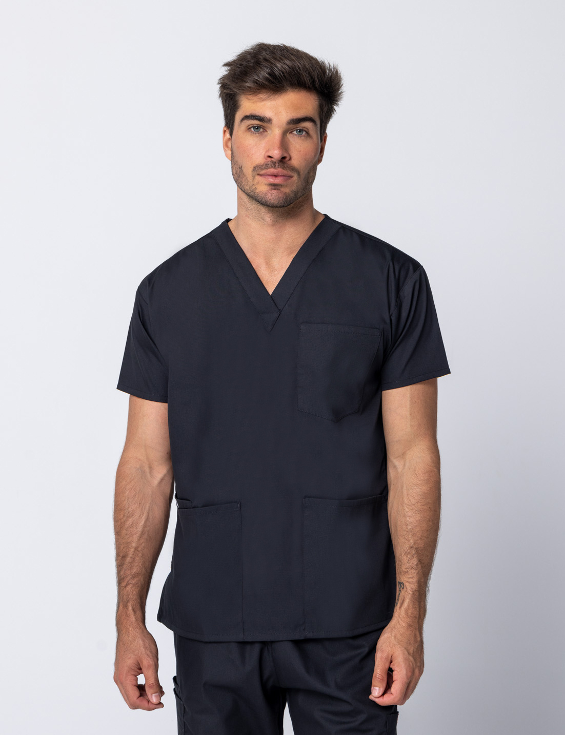 Men's 4 Pocket Scrub Top - Black - Small