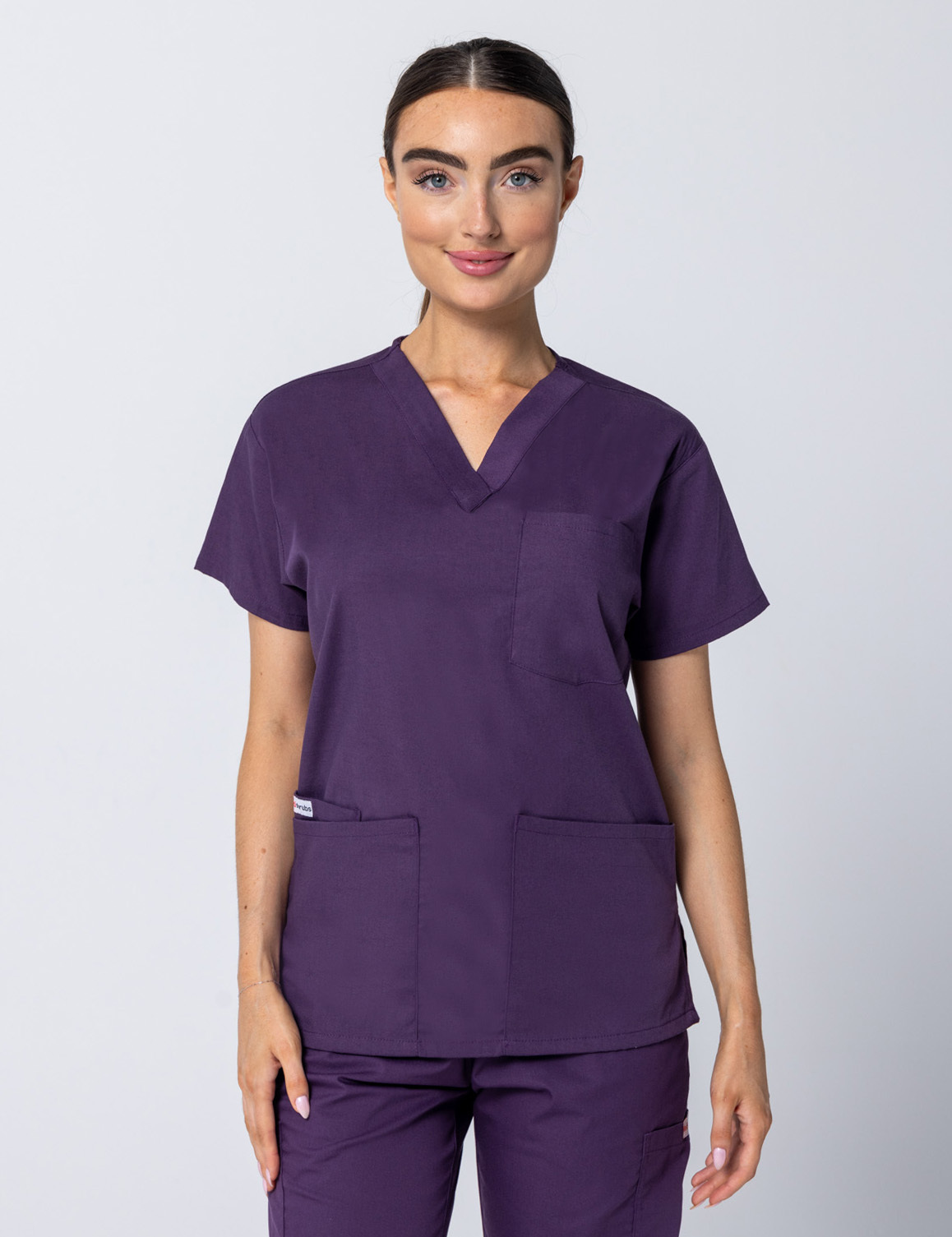 Women's 4 Pocket Scrub Top - Aubergine - 2X Large