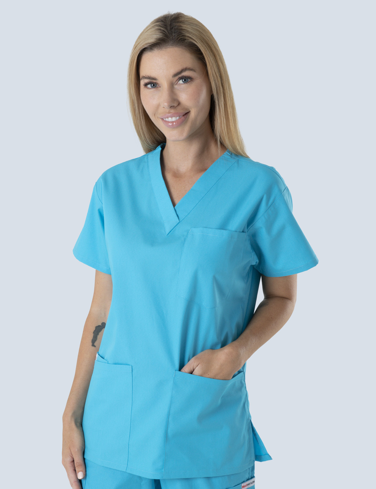 Queensland Children's Hospital Emergency Department Clinical Nurse  Uniform Top Bundle  (4 Pocket Top in Aqua  incl Logos)