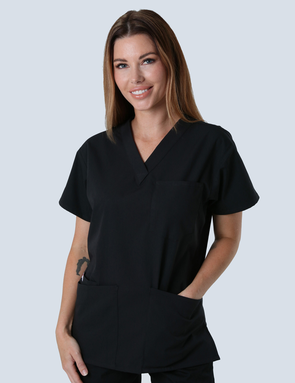 Queensland Children's Hospital Emergency Department Clinical Nurse  Uniform Top Bundle  (4 Pocket Top in Black  incl Logos)