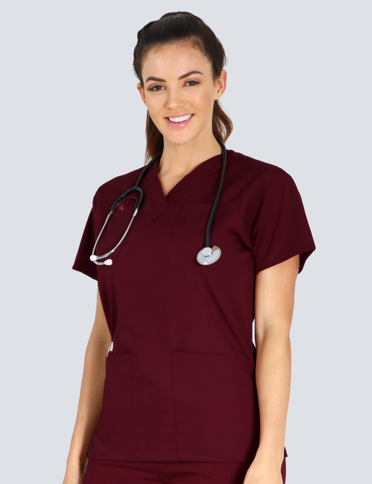 Queensland Children's Hospital Emergency Department Nurse Unit Manager Uniform Top Bundle  (4 Pocket Top  in Burgundy incl Logos)