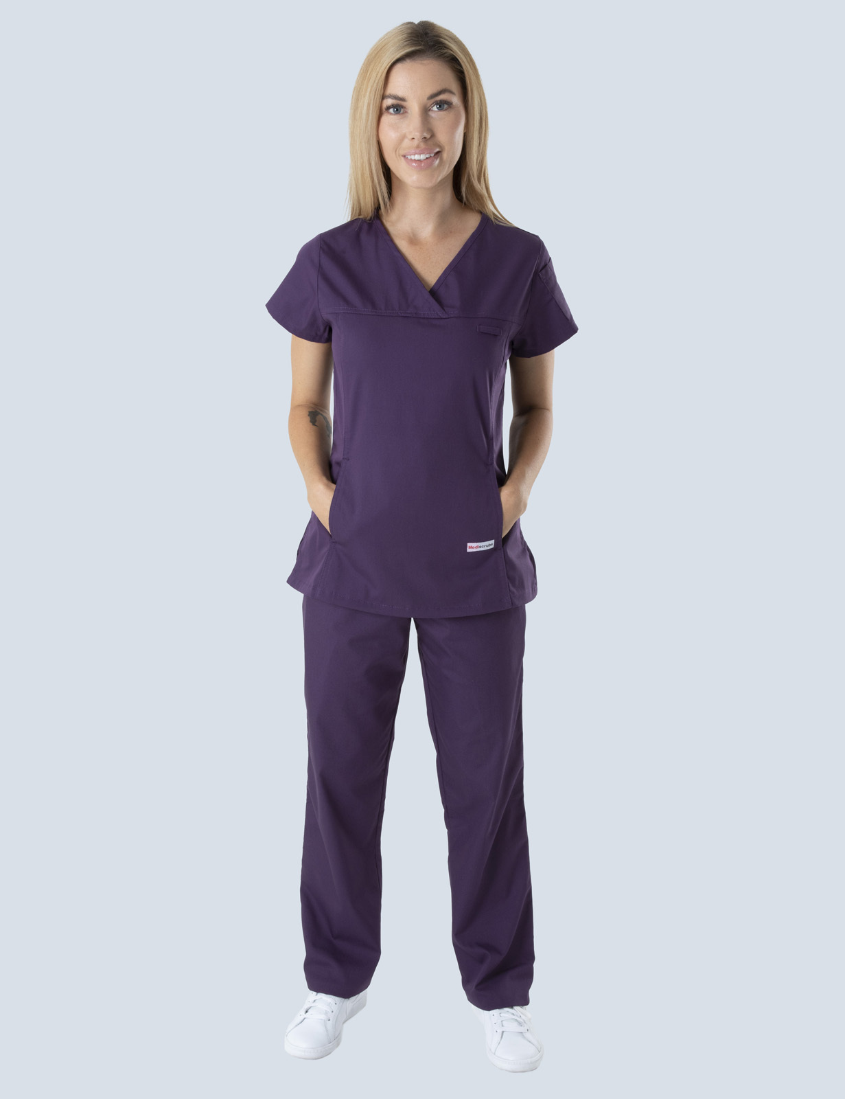 Logan Hospital Birthing Suite Uniform Set Bundle (Women's Fit Solid Top and Cargo Pants in Aubergine incl Logo)