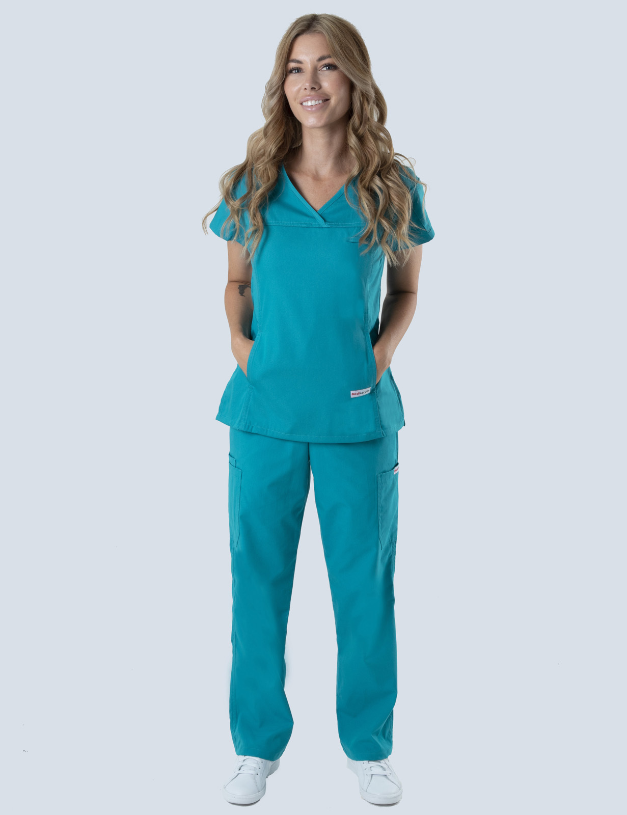 ECT Enrolled Nurse Uniform Set Bundle (Women's Fit Solid Top and Cargo Pants in Teal + Logos)