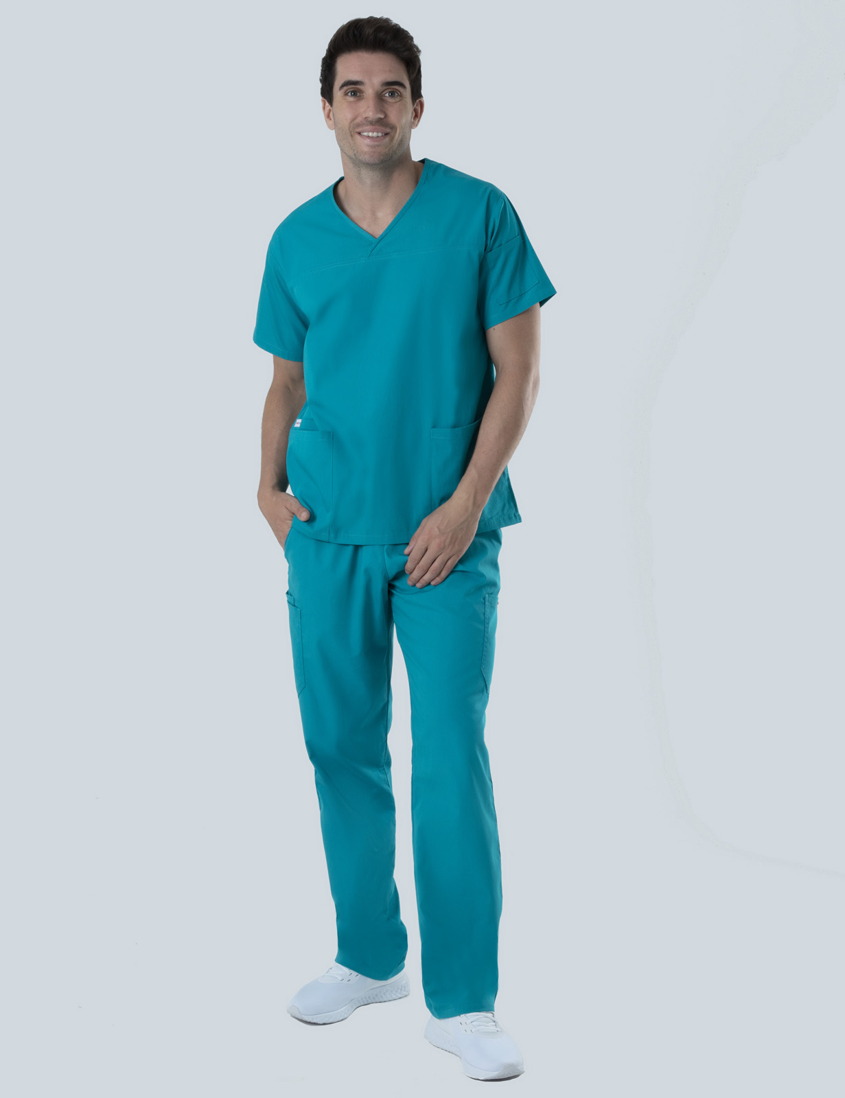ECT Anaesthetic Technician Uniform Set Bundle (Men's Fit Solid Top and Cargo Pants in Teal + Logos)
