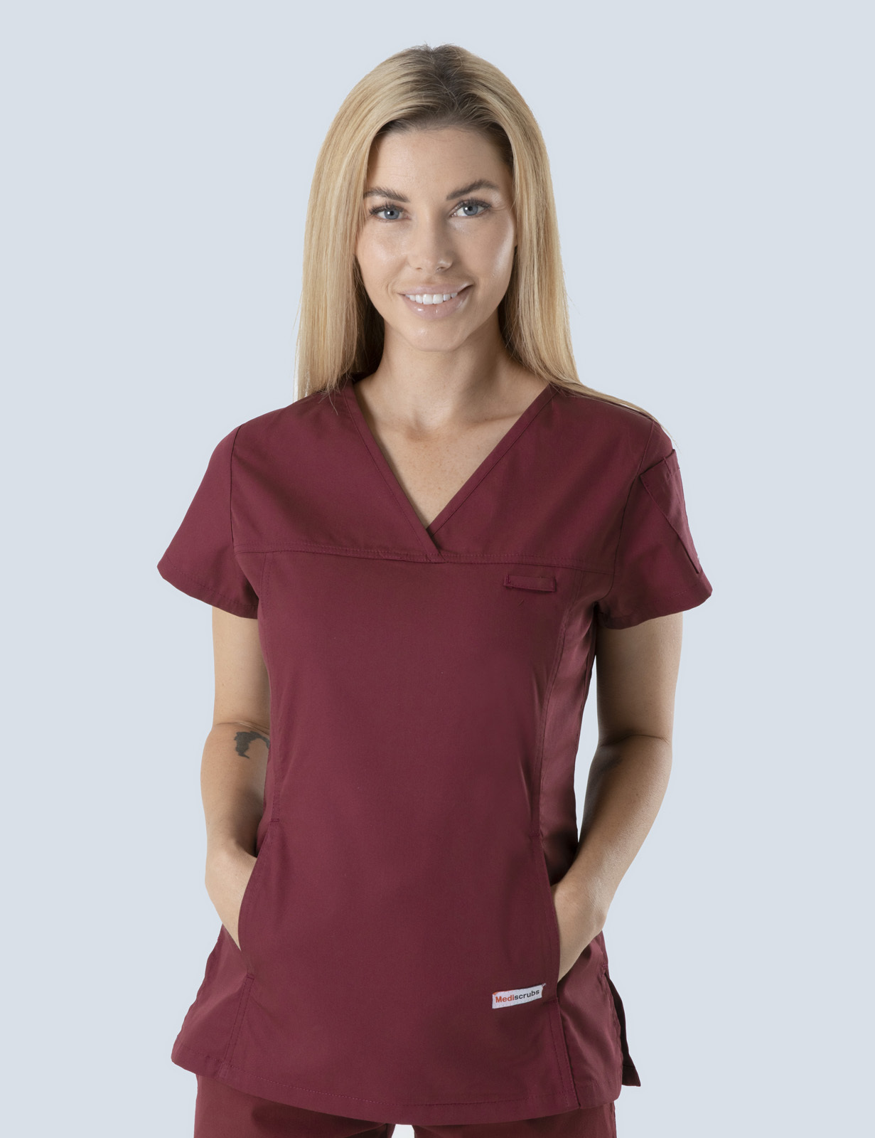 St Andrew's Ipswich Private Hospital Emergency - Women's Fit Solid Scrub Top in Burgundy