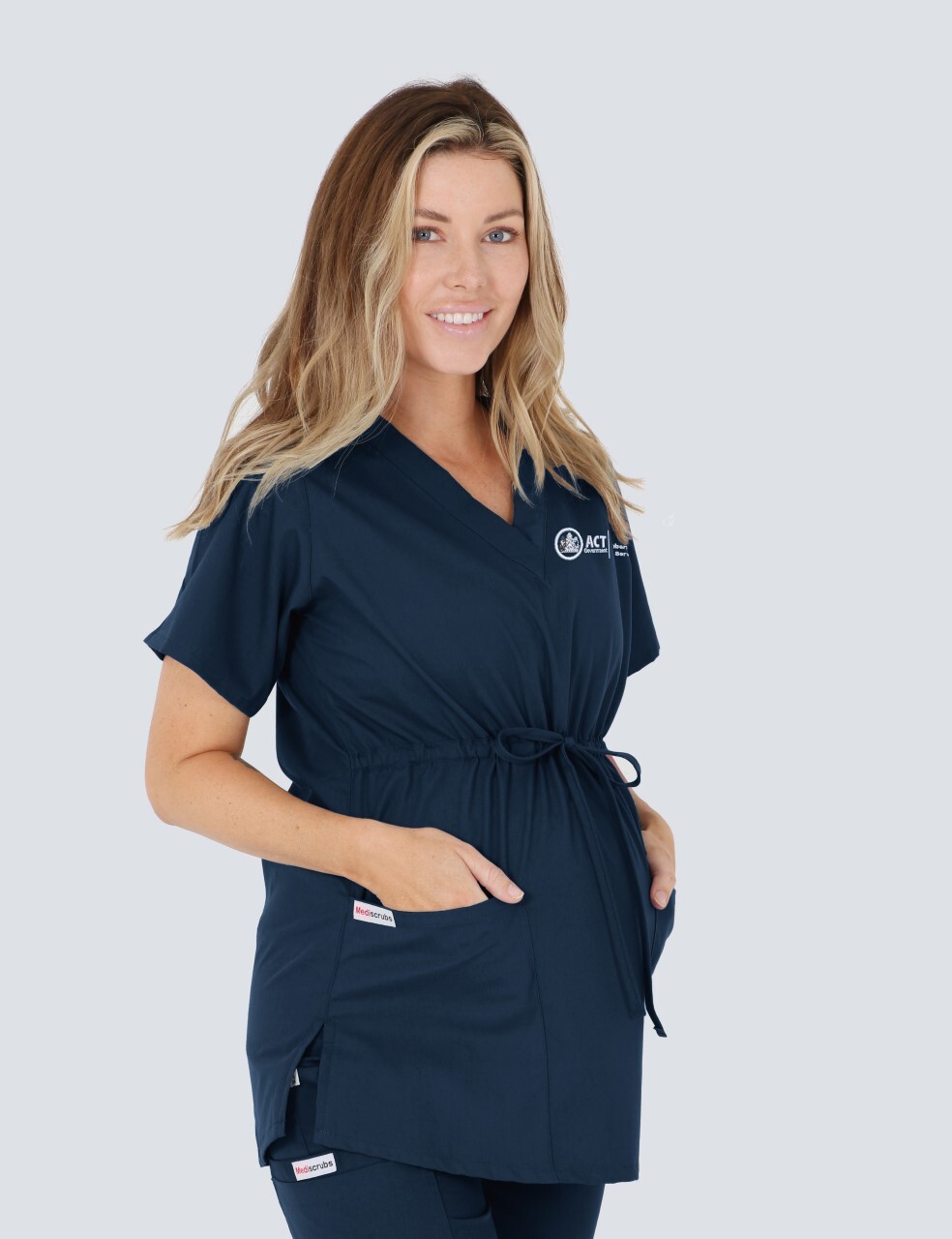 Canberra Hospital (ACT) - Acute Social Work (Maternity Scrub Top in Navy with Maternity Cargo Pants incl Logos)