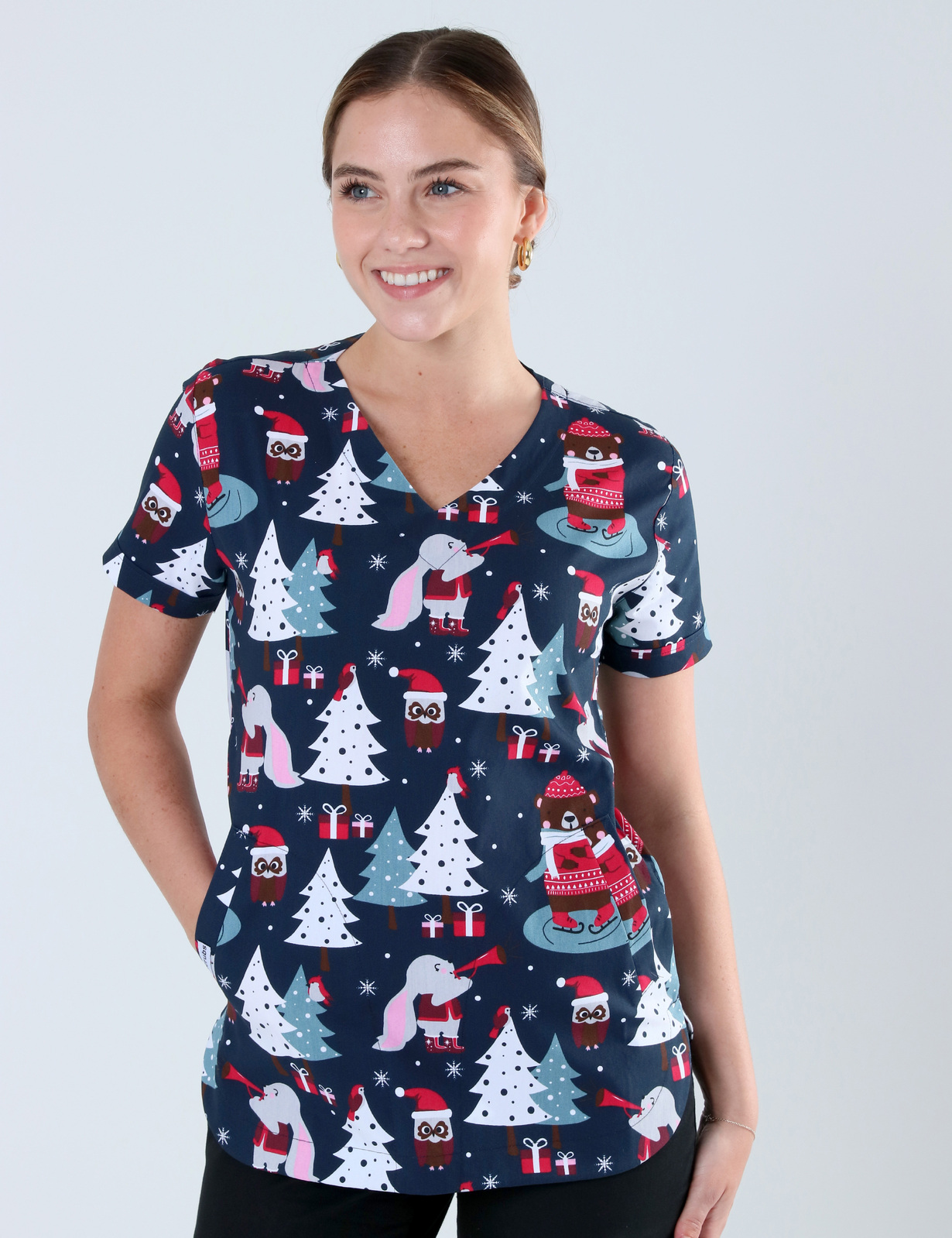 Beary Christmas Women's Luxe Scrub Top