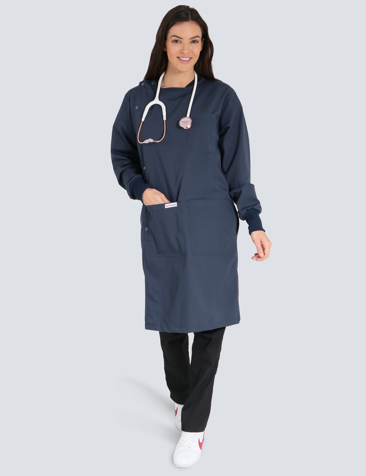 Side Opening Lab Coat - Navy