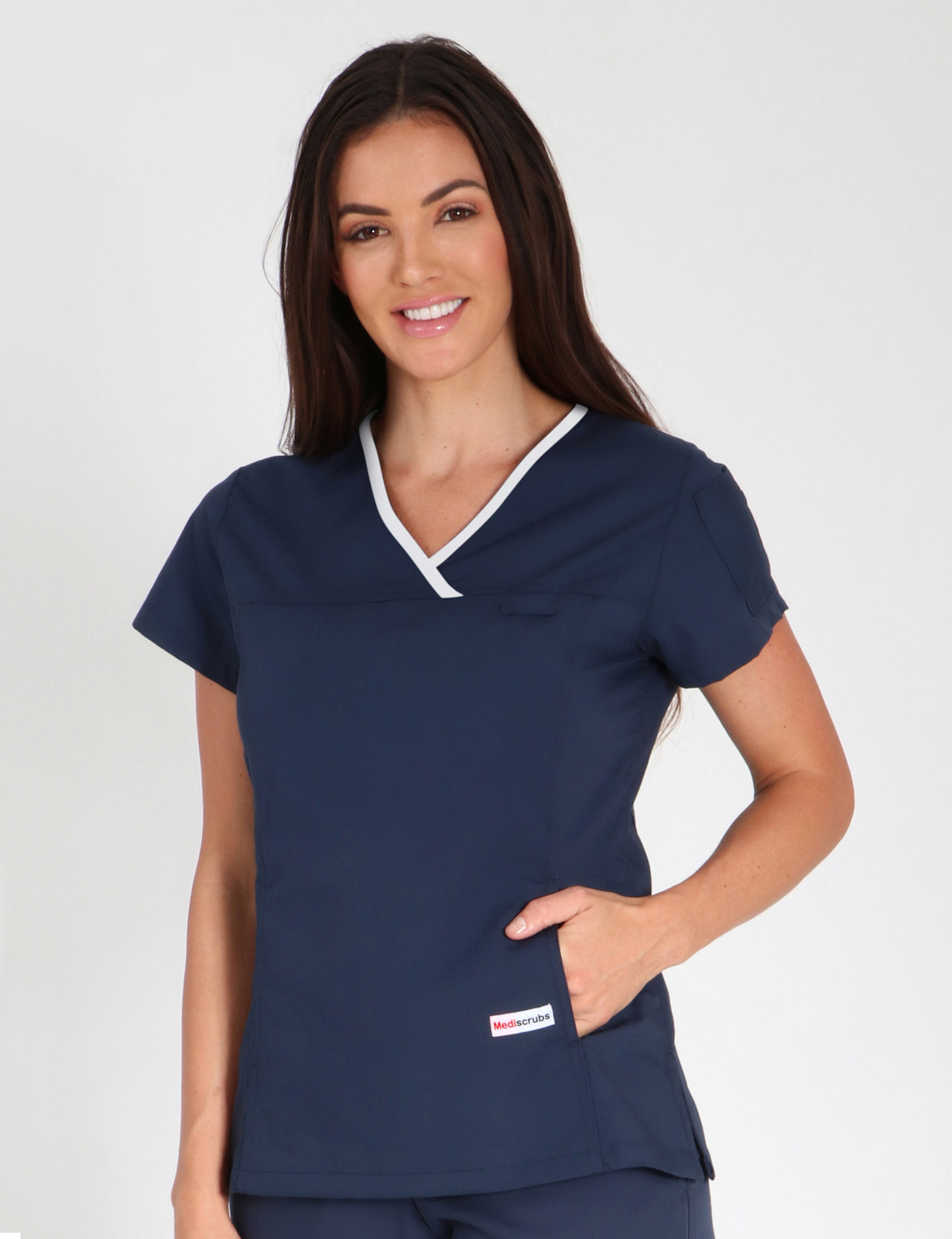 Women's Fit Solid Scrub Top with Contrast Trim