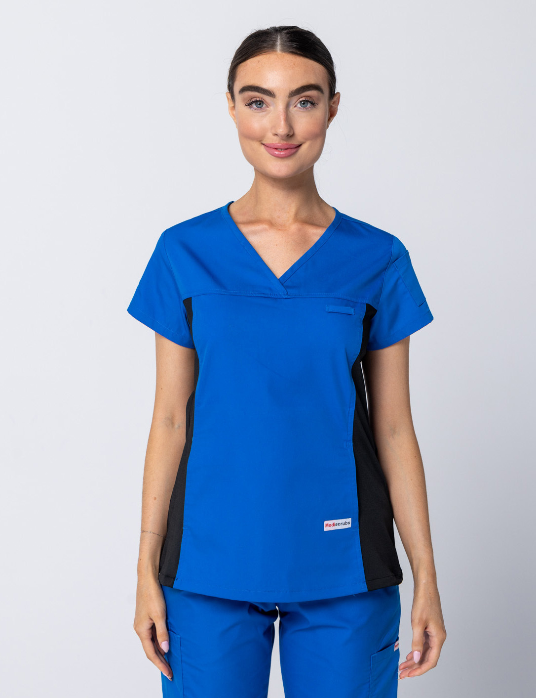 Women's Fit Scrub Top With Spandex Panel - Royal - Small