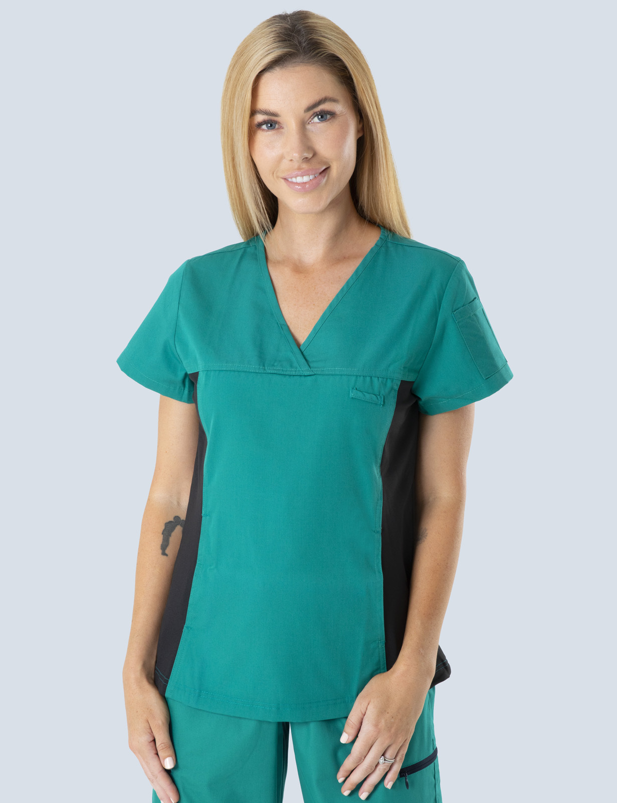 Women's Fit Scrub Top With Spandex Panel - Hunter - XX Small