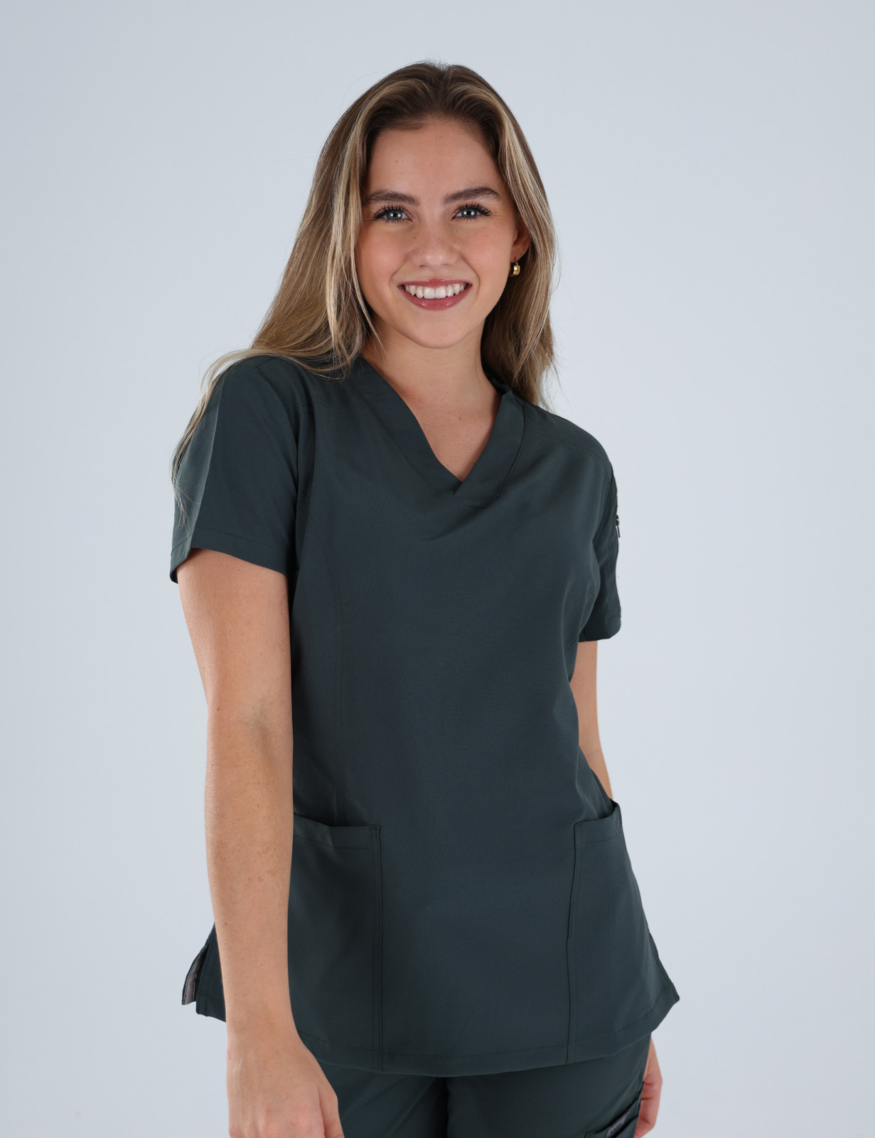 Women's Pure Cotton Elastic Waist Scrubs Tops + Scrub Pants Deep V Neck  with Two Buttons Fashion Doctor Nursing Medical Uniforms